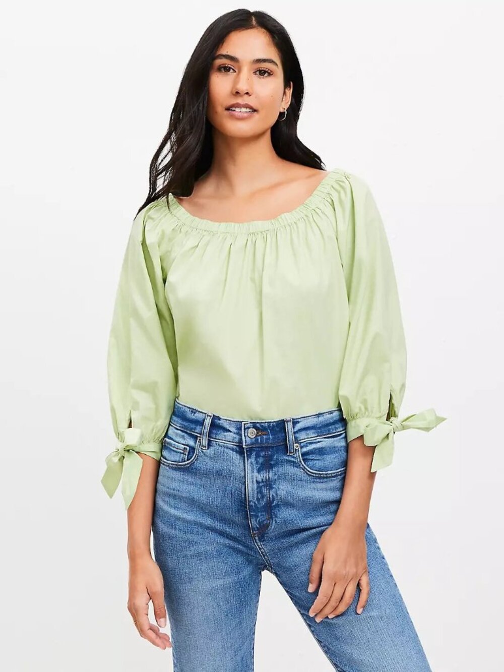 NWT Ann Taylor LOFT Size Small Lime Green Tie Cuff Off The Shoulder Top NEW